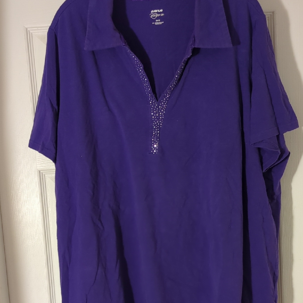 Avenue Deep Purple Polo Shirt With Sparkle Trim